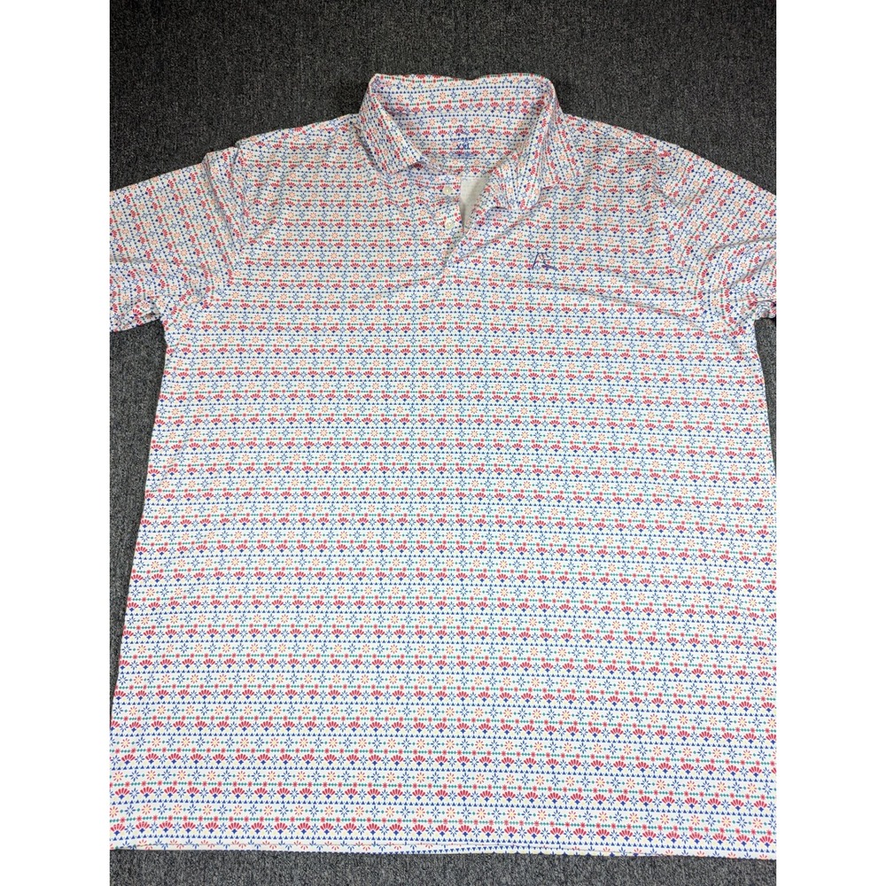Rhoback Mens XXL The Paloma Performance Polo Shirt Floral Geometric Red Blue